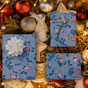 Grappige bosvrienden Blauwe winterbospatroon Inpakpapier Vel
