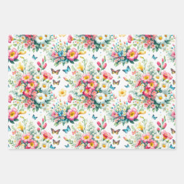 Grappige botanische bloei 3 inpakpapier vel