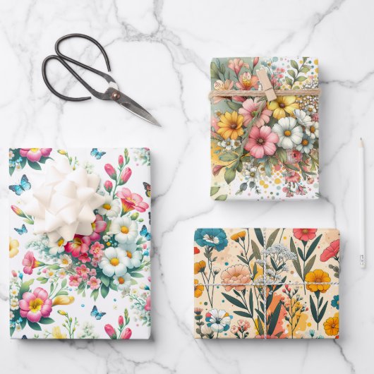 Grappige botanische bloei 3 inpakpapier vel (Voorkant)