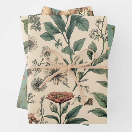 Grappige  botanische bloemenschetsen inpakpapier vel (In situ)