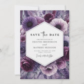 Grappige botanische Paarse bloemen bruiloft Save The Date (Voorkant)