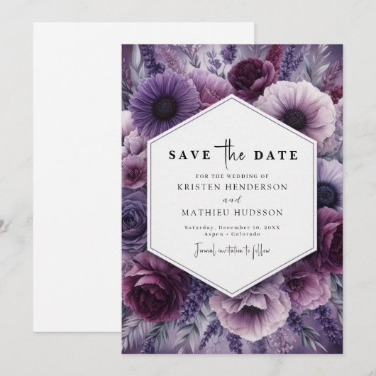Grappige botanische Paarse bloemen bruiloft Save The Date (Voorkant / Achterkant)