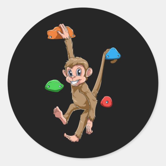 Grappige Boulderende En Klimmende Aap Ronde Sticker (Voorkant)