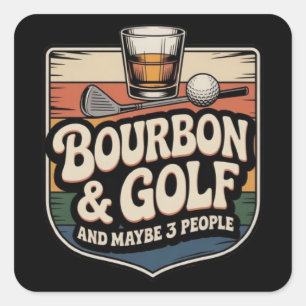 Grappige Bourbon Golf Golfer Vader Cadeau Vintage Vierkante Sticker