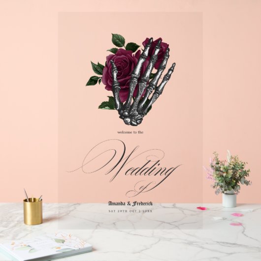 Grappige Bourgondische Floral Gothic bruiloft eleg Acryl Bord (Huwelijk)