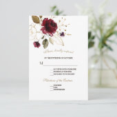 Grappige Bourgondische gouden bloemen bruiloft RSV RSVP Kaartje (Staand voorkant)