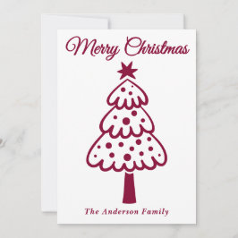 Grappige Bourgondische hand getrokken kerstboom Feestdagenkaart