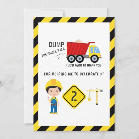 Grappige Bouw 2e Verjaardag Bedankkaart (Voorkant)