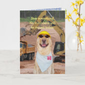 Grappige bouw / ingenieur hond / lab verjaardag kaart (Gele Bloem)