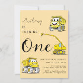 Grappige bouwtrucks 1e verjaardag kaart (Voorkant)