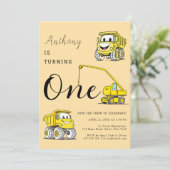 Grappige bouwtrucks 1e verjaardag kaart (Staand voorkant)