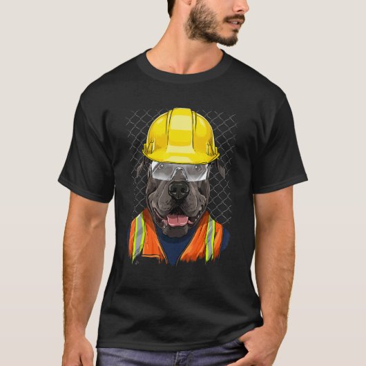 Grappige Bouwvakker Amerikaanse Pit Bull Terriër T-shirt (Voorkant)