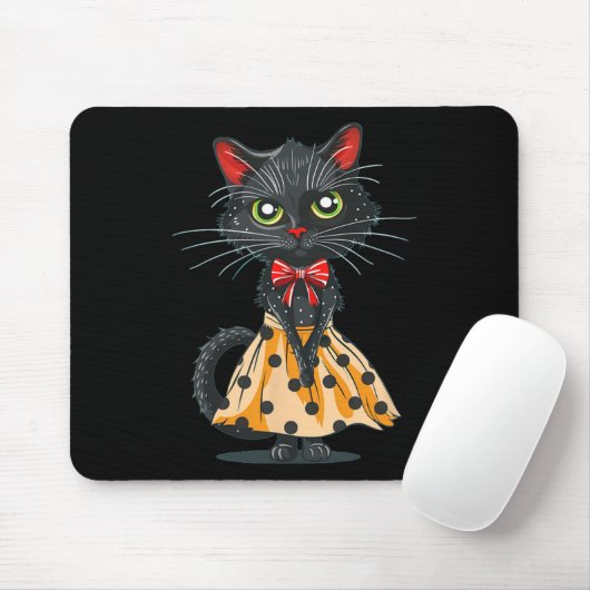 Grappige Bow Cat in Polka Dot Jurk Muismat (Met muis)
