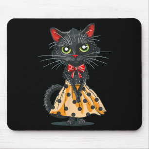 Grappige Bow Cat in Polka Dot Jurk Muismat