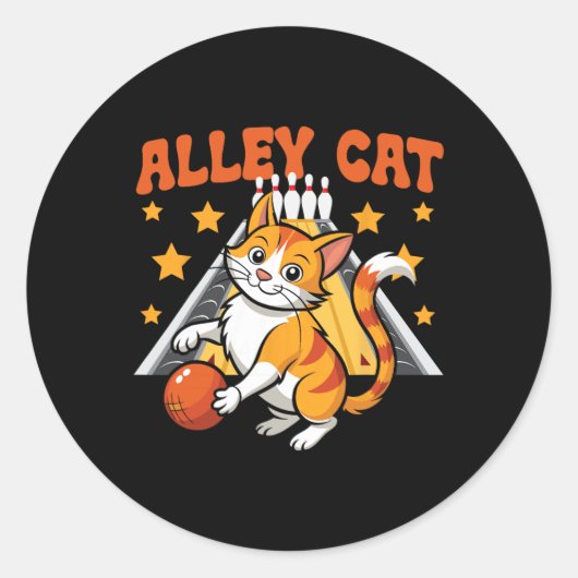 Grappige Bowling Kat Grappige spreuk Steeg Kat Ronde Sticker (Voorkant)