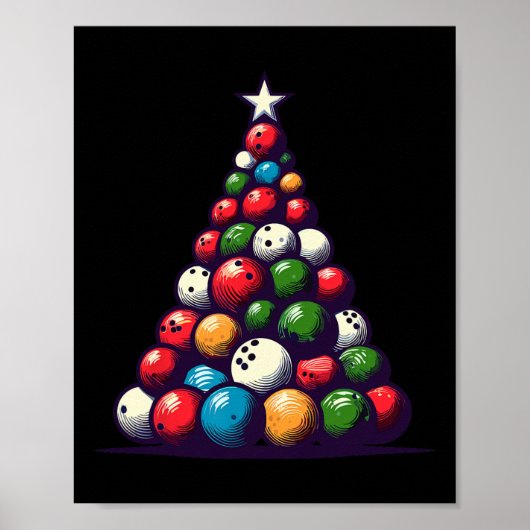 Grappige bowling kerstboomlichten voor mannen en v poster (Voorkant)