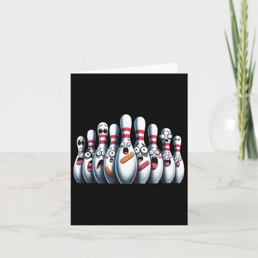 Grappige Bowling Pins Schattige Scared Bowling Spo Kaart (Voorkant)