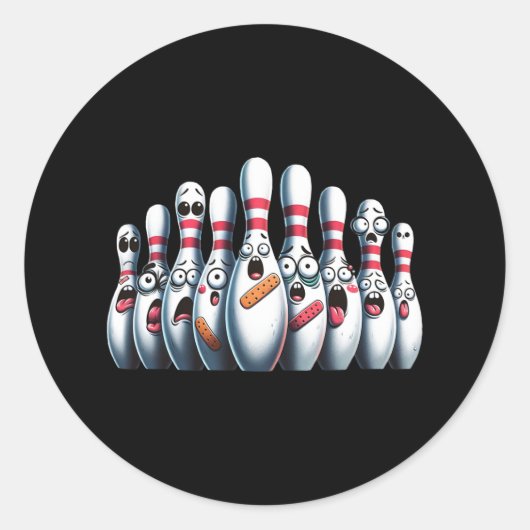 Grappige Bowling Pins Schattige Scared Bowling Spo Ronde Sticker (Voorkant)