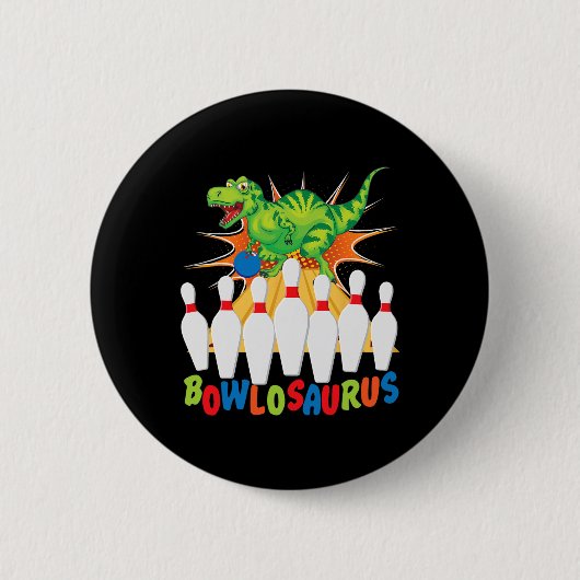 Grappige Bowling Pun T-rex dinosaurus Bowlosaurus Ronde Button 5,7 Cm (Voorkant)