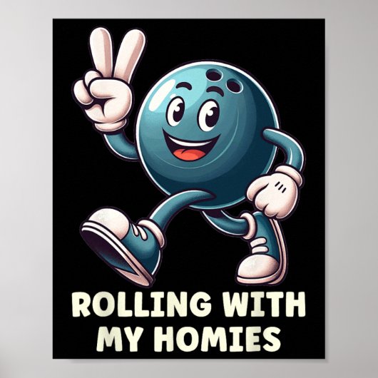 Grappige bowling speler Mannen vrouwen rollen met Poster (Voorkant)