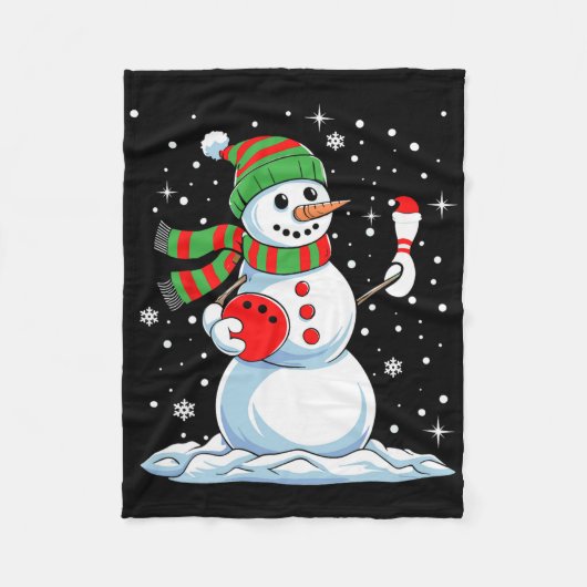 Grappige Bowling Speler Xmas Lights Snow Bowling C Fleece Deken (Voorkant)