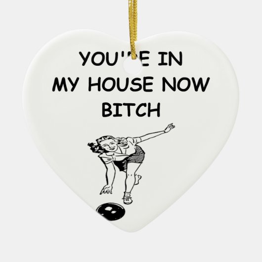 grappige bowlinggrap keramisch ornament (Voorkant)