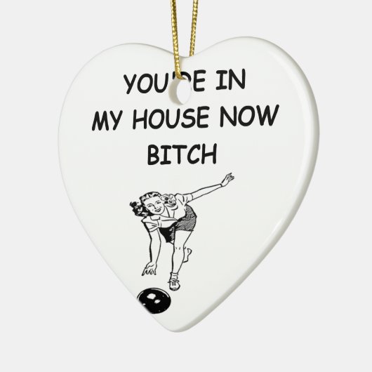 grappige bowlinggrap keramisch ornament (Links)