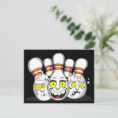 Grappige bowlingspelden, sport briefkaart (Staand voorkant)