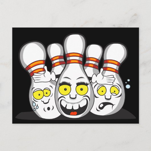Grappige bowlingspelden, sport briefkaart (Voorkant)