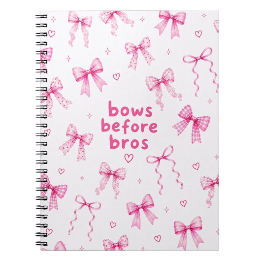 Grappige Bows Before Bros Roze Lint Coquette Cadea Notitieboek (Voorkant)