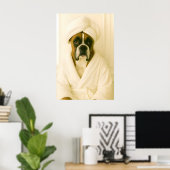 Grappige Boxer Badkamer Print, Boxer In Badjas Poster (Thuiskantoor)