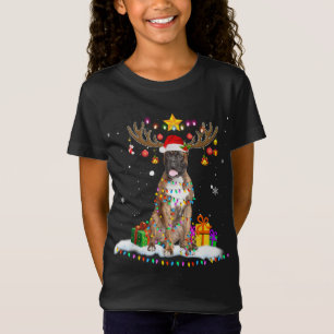 Grappige Boxer Hond Kerstmis Rendier Kerstlicht T-shirt