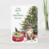Grappige Boxer Hond Klaar voor Kerstmis Feestdagen Kaart (Voorkant)