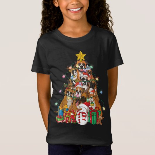 Grappige Boxer Kerstboom Hond Kerstmis Gift T-shirt (Voorkant)