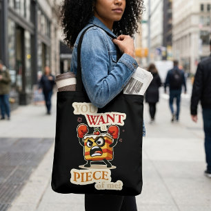 Grappige Boze Cake Slice Klaar om te Vechten Carto Tote Bag