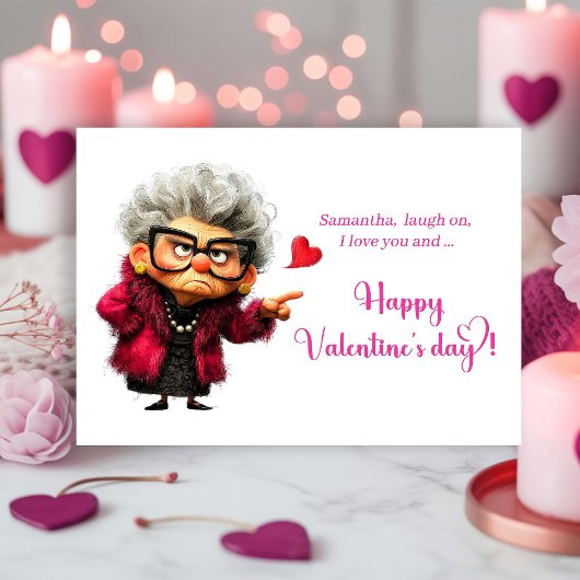 Grappige Boze Dame Heet Roze Stemming Valentijnsda Feestdagenkaart