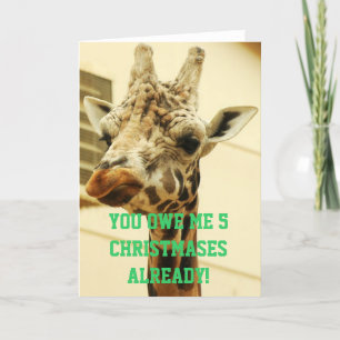 Grappige Boze Giraffe Kerstherinnering Geld Schuld Feestdagen Kaart