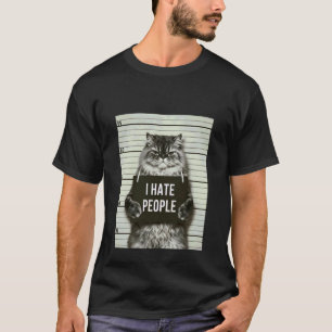 Grappige Boze Kat Ik Haat Mensen Mugshot Humor Ont T-shirt
