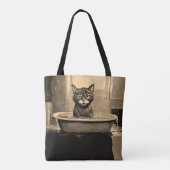 Grappige boze kat in de badkuip zwart bruin tote bag (Achterkant)
