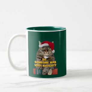 Grappige boze kat Kerstmis  Tweekleurige Koffiemok