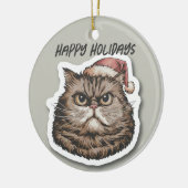 Grappige boze kat kerstvakantie keramisch ornament (Links)