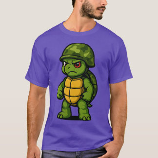 Grappige Boze Legerschildpad Soldaat retro T-shirt