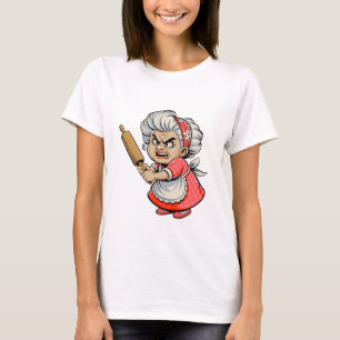 Grappige Boze Oude Dame met Deegroller Cartoon Kun T-shirt