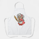 Grappige Boze Oude Dame met Rolpen Cartoon Kunst Schort (Voorkant)