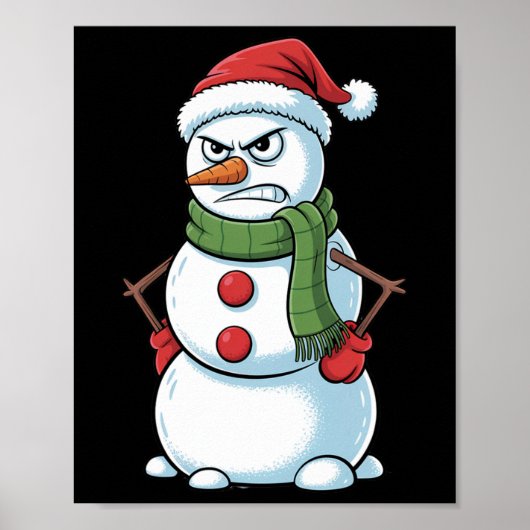 Grappige Boze Sneeuwman Kerstmis met Santa Hat Poster (Voorkant)