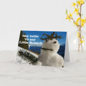 Grappige boze sneeuwmankaart kaart (Gele Bloem)