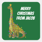 Grappige Brachiosaurus Kerstboom Dinosaurus Vierkante Sticker (Voorkant)