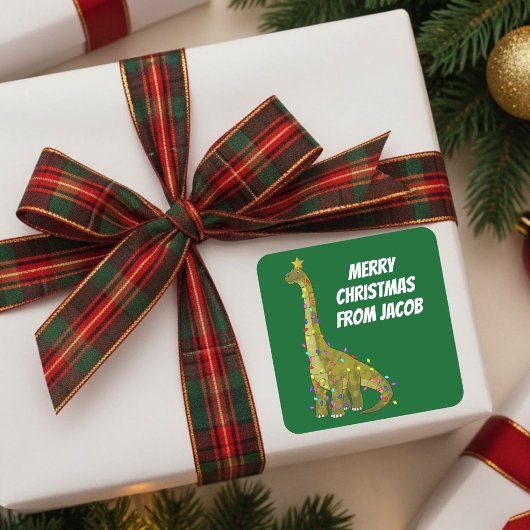 Grappige Brachiosaurus Kerstboom Dinosaurus Vierkante Sticker
