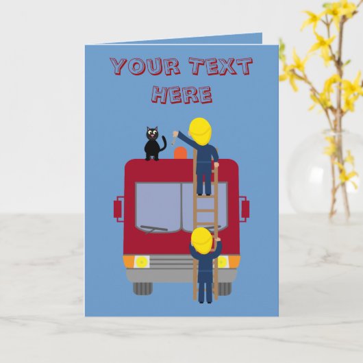 Grappige brandweerlieden redden kat kaart (Gele Bloem)