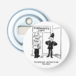Grappige brandweerman brandweer en politieagent ca button flesopener